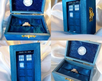 Dr. Who Tardis inspired Engagement Ring box~Galifreyan writes "You are loved by so many and so much and by no one more than me"~River Song