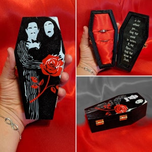 Handmade Addams Family "Morticia & Gomez" inspired Proposal or Wedding Coffin shaped Ring box