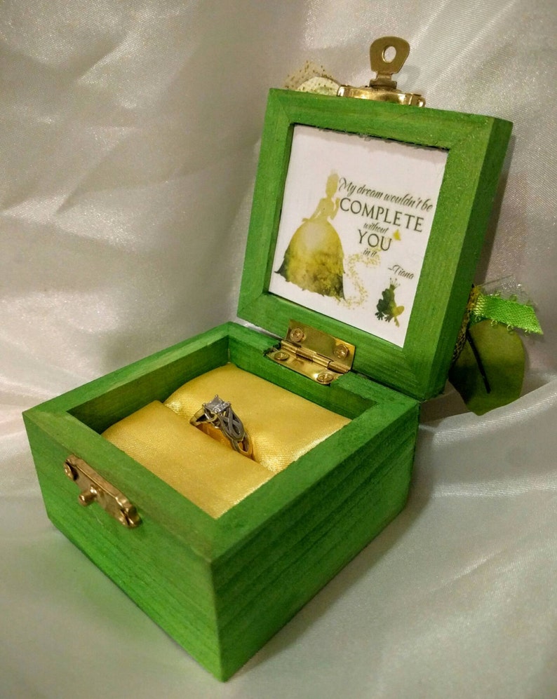 My Dream Wouldn/'t be Complete Without You in it Customizable Disneys The Princess and the Frog inspired Engagement Ring Box Quote inside