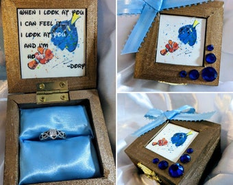 Disneys "Finding Nemo" Dory & Marlin inspired Proposal Ring Box w/ Quote inside: When I look at you I can feel it I look at you and I'm home