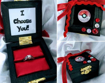 Pokémon inspired Engagement Ring Box with Quote inside : "I Choose You". Handmade and Customizable.