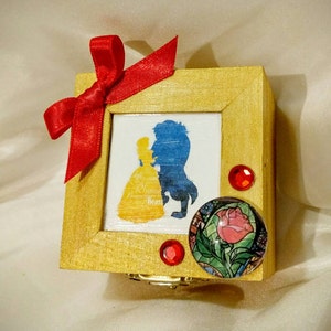 Disneys Beauty and the Beast inspired Engagement Ring Box with Quote from the movie inside 3X3 inches Customizable image 2