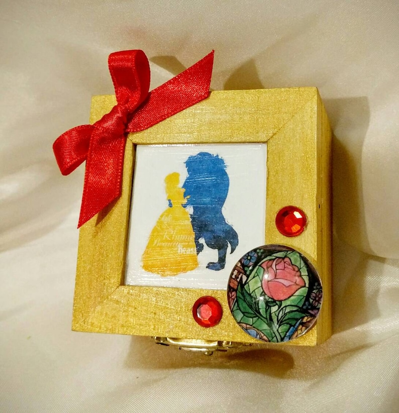 Disneys Beauty and the Beast inspired Engagement Ring Box with Quote from the movie inside 3X3 inches Customizable image 2