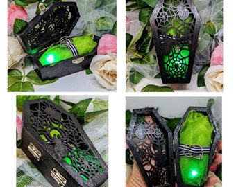 Black Spider web inspired light up coffin shaped engagement/proposal ring box (only one available ready to ship immediately)