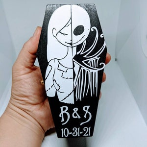 Nightmare before Christmas We Were Simply Meant to Be... Disneys Tim Burtons Jack & Sally inspired Engagement Coffin Personalized Ring box image 5