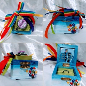 Disneys Pixar Movie UP inspired Engagement Ring Box complete with The Ellie Badge/ Movie quote inside/ Customizable image 1