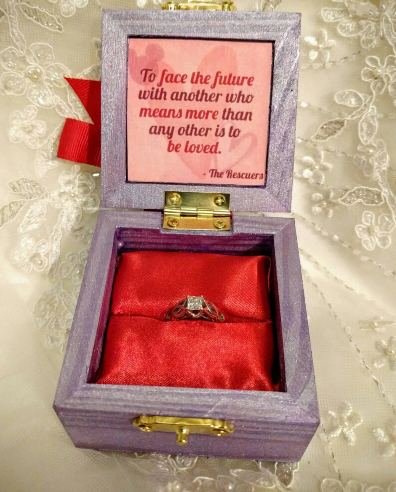 Disneys The Rescuers inspired Engagement Ring Box/ inside : To face the future with another who means more than any other is to be loved. image 5