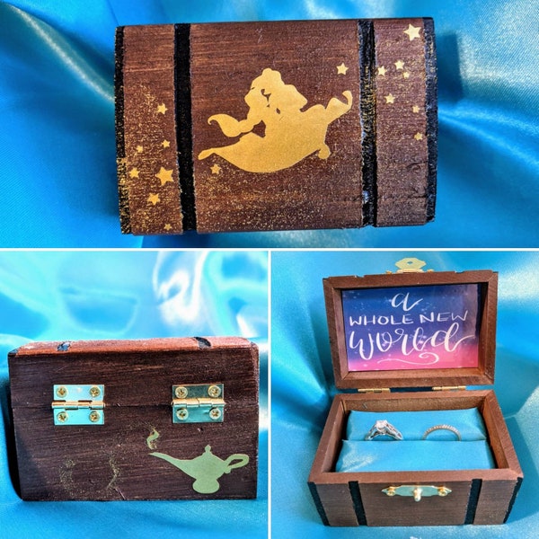 Disneys "Aladdin and Jasmine" inspired Proposal Ring Box with Quote inside: "A Whole New World" ~ Customizable