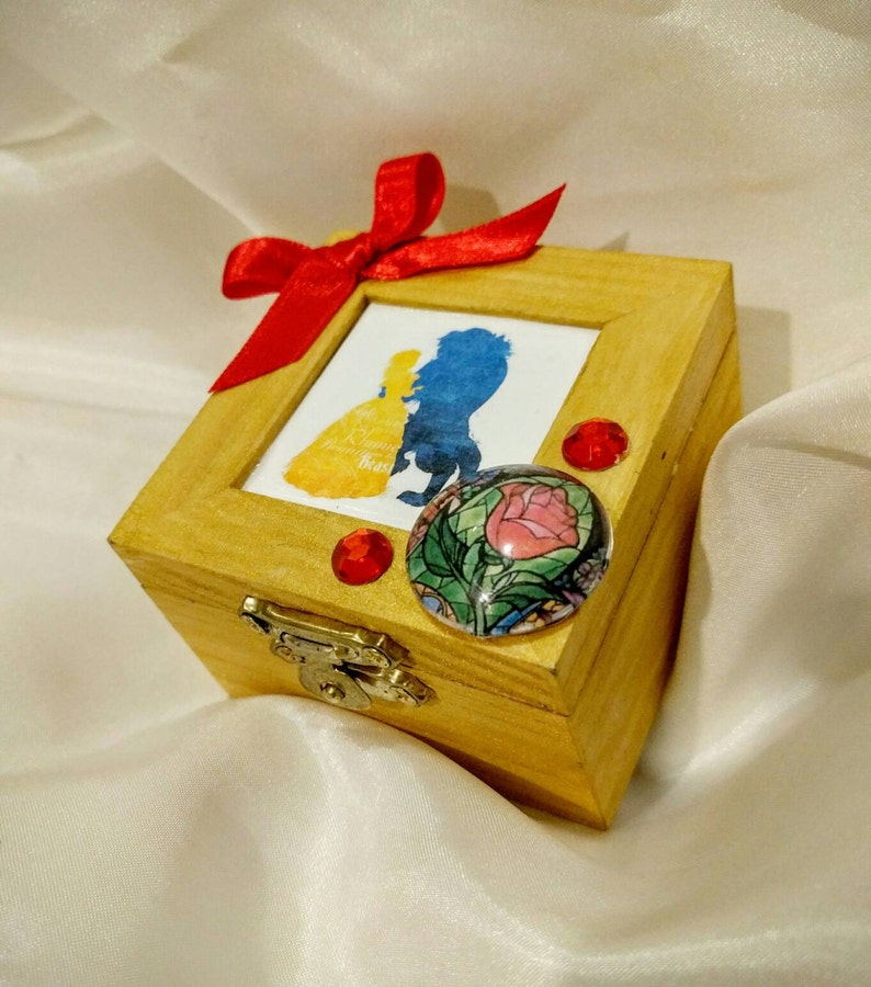 Disneys Beauty and the Beast inspired Engagement Ring Box with Quote from the movie inside 3X3 inches Customizable image 3