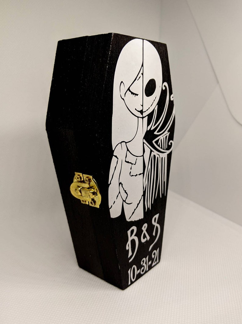 Nightmare before Christmas We Were Simply Meant to Be... Disneys Tim Burtons Jack & Sally inspired Engagement Coffin Personalized Ring box image 10