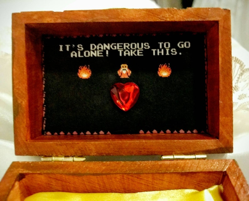 Nintendo inspired Zelda Engagement Ring Box w/ Quote inside It's Dangerous to go alone...Take this. Hand painted and made to order. image 4