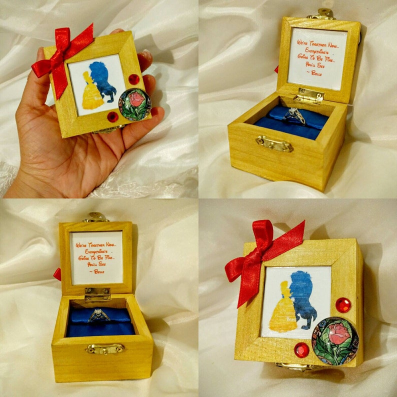 Disneys Beauty and the Beast inspired Engagement Ring Box with Quote from the movie inside 3X3 inches Customizable image 1