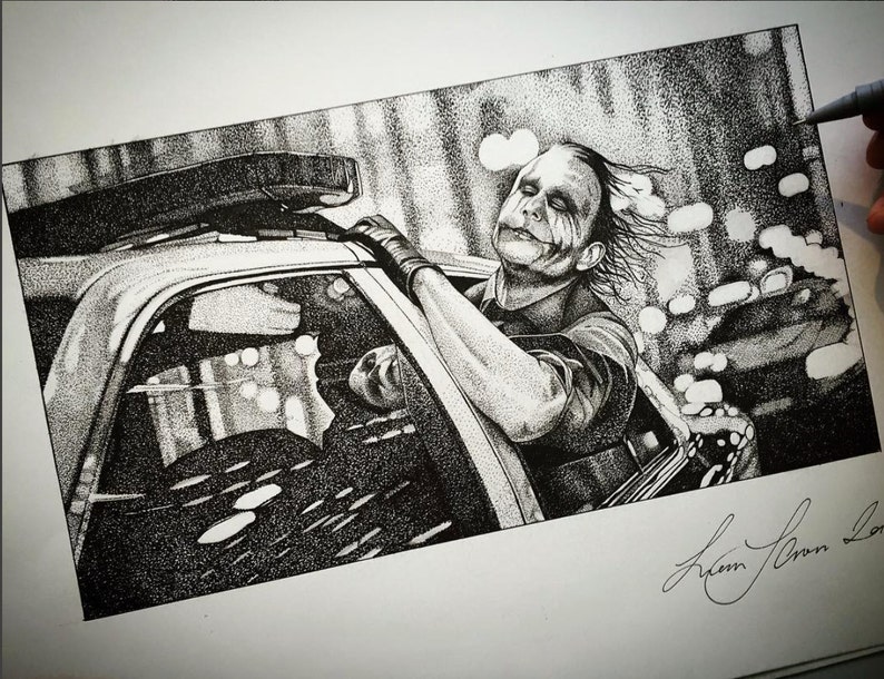 Original Hand Stippled Drawing Heath Ledger as 'The joker' image 1