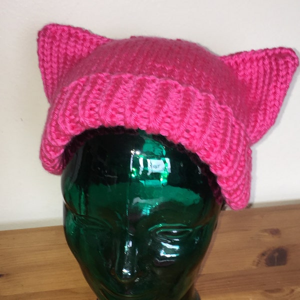 PussyHat. Hand knit in California!  Hot pink. One size fits or custom fit for child/infant