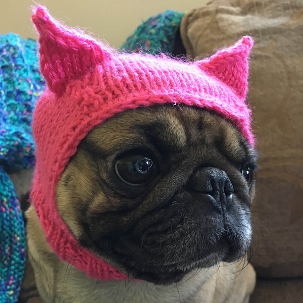Pussy Hat for Pug.  Pussy Hat for Dog. Pussy Hat for Cat.  Neon Pink. Pet Pussy Hat.