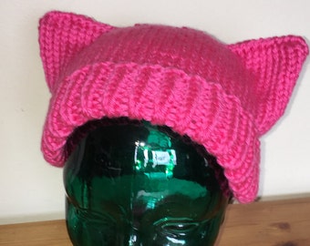 PussyHat. Hand knit in California!  Hot pink. One size fits or custom fit for child/infant