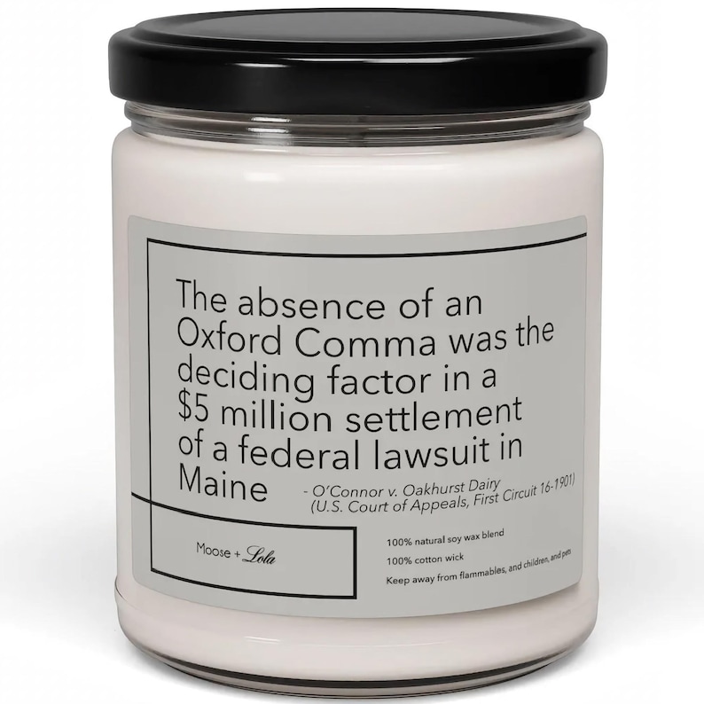 A Missing and Very Expensive Oxford Comma Scented Soy Candle, 9oz