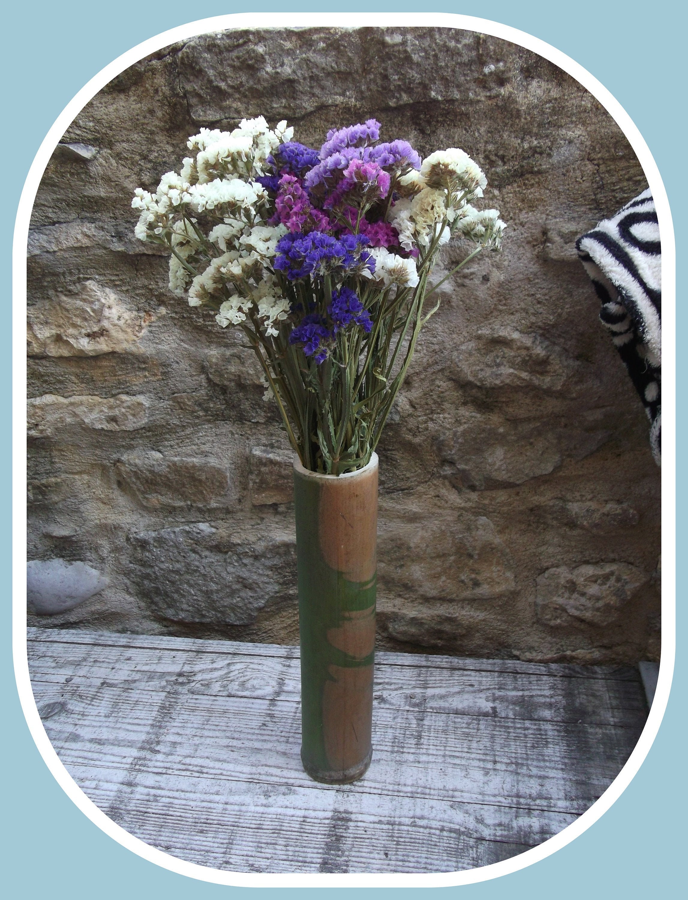 Vase en Bambou et Bouquet H 45 cm... Hand Made , Fleurs Séchées de Mon Jardin