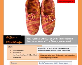 PDF Anleitung für Strickmaschinen, Filzpuschen am Mittel- Grobstricker MS00806