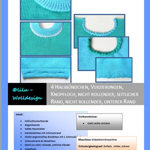 PDF instructions for knitting machine 4 neckbands, buttonholes and much more MS00009