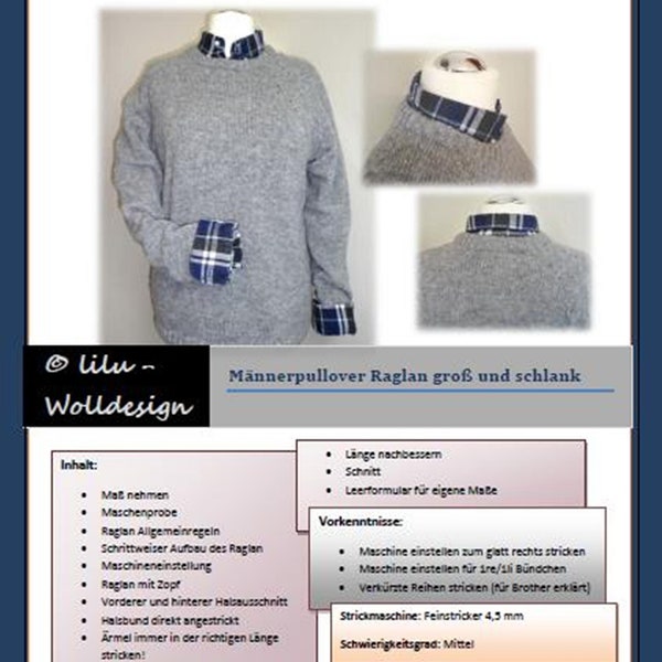 PDF Anleitung für Strickmaschinen Männerpullover Raglan MS00305 knitting, pattern, knitting machine