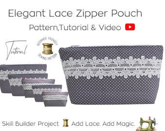 Elegant Lace Zipper Pouch Sewing Pattern  5 Sizes PDF DIY Sewing Pattern  Beginner-Friendly Gift Idea Instant Download