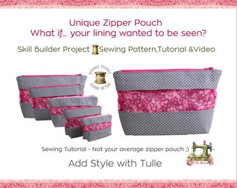 Unique Tulle Panel Zipper Pouch Sewing Pattern - PDF Download for DIY Gift Idea