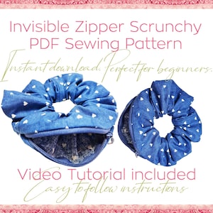 Invisible Zipper Scrunchie sewing pattern hair accessory PDF Instant download