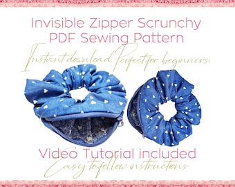Invisible Zipper Scrunchie sewing pattern hair accessory PDF Instant download