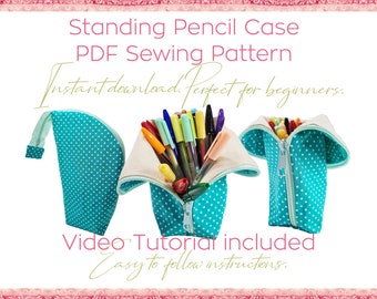 Sewing Pattern for Standing Zipper Pouch Pen Holder, Student Organizer Gift