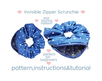 Invisible Zipper Scrunchie sewing pattern hair accessory PDF Instant download