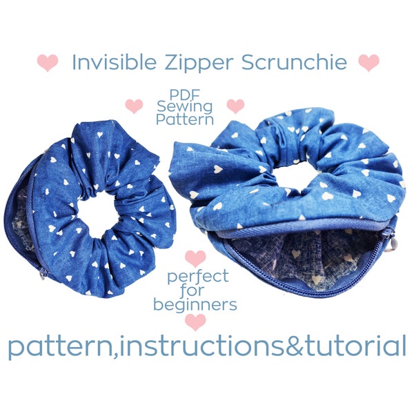 Invisible Zipper Scrunchie patrón de costura accesorio para el cabello PDF Descarga instantánea