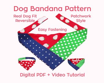 Dog Bandana Sewing Pattern | Reversible Patchwork PDF | Easy DIY for Beginners | Adjustable Closure