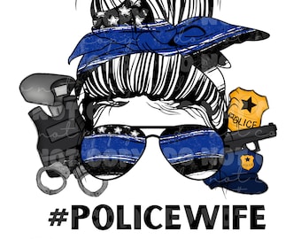 Police wife messy bun cop digital PNG