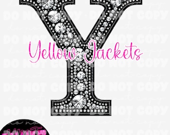 Black Faux Rhinestone Yellow Jackets mascot pink out Transparent digital download PNG