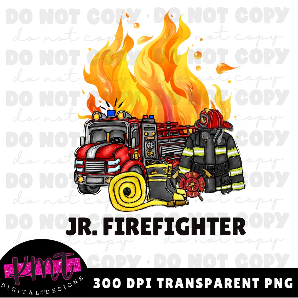 Jr. Firefighter Fire Truck Transparent Digital PNG - Etsy