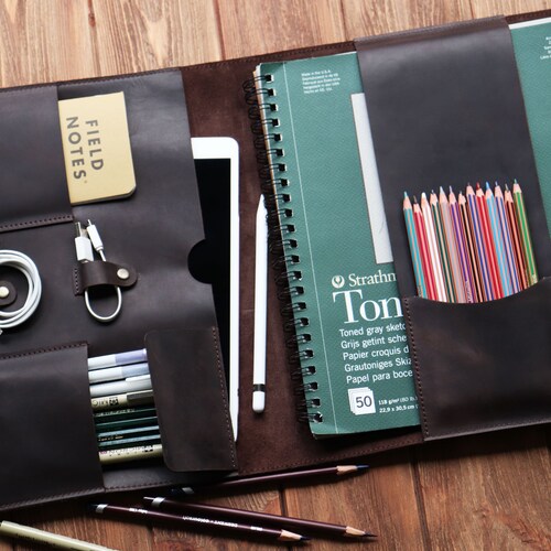 Leather Ipad Organizer Ipad Travel Case Personalized Notebook Etsy