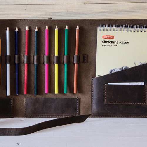 Leather Artist Case Sketchbook Case Leather Pencil Roll Etsy