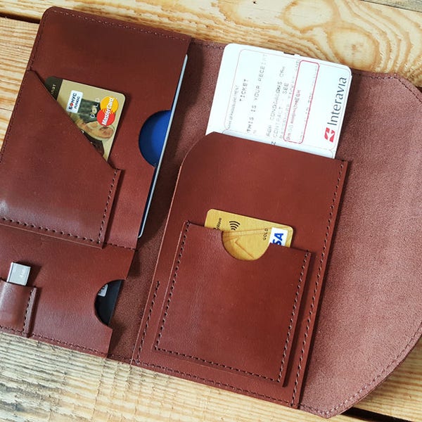 Leather Document organizer, Travel Wallet,  wallet, Passport Holder, Boarding pass holder, Brown, Anniversary gift