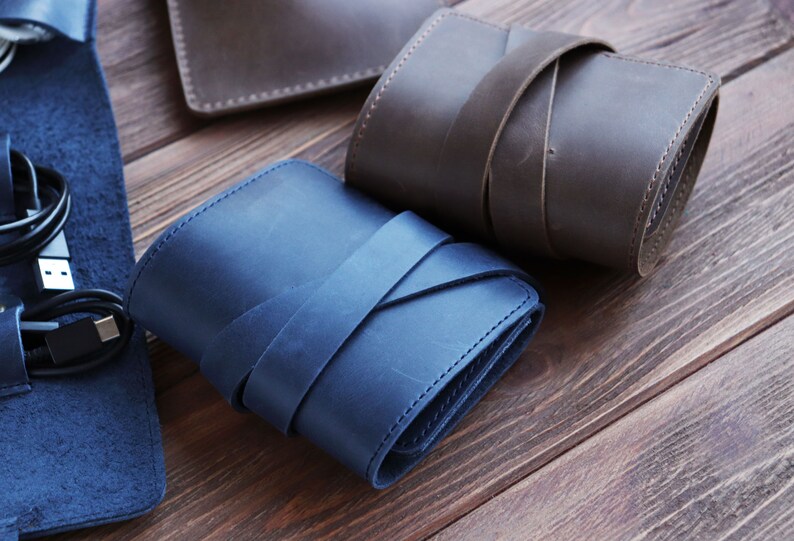 Leather Cord Organizer Personalized Travel Cord Organizer Etsy