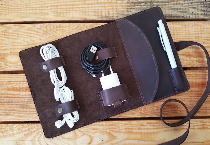 Leather Cord Organizer Personalized Cable Organizer Travel Etsy