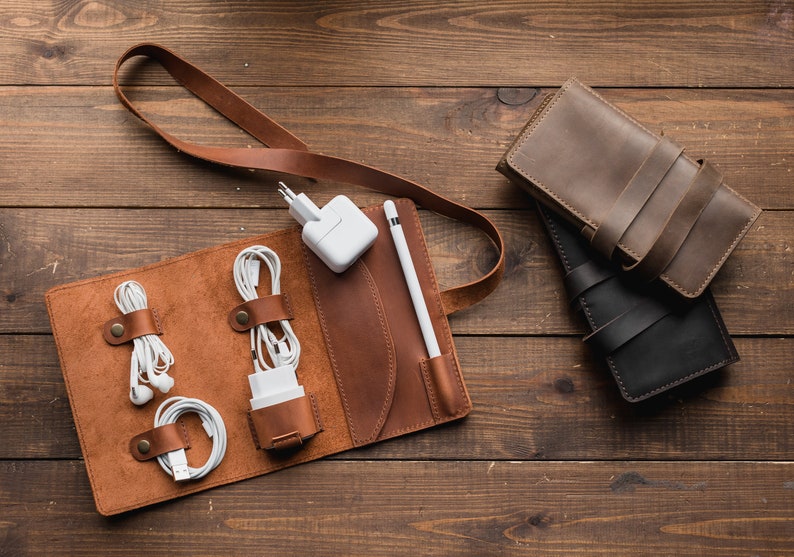 Leather Cord Organizer Personalized Cable Organizer Travel Etsy