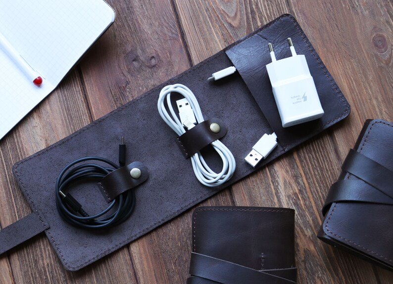 Leather Cord Travel Organizer Cable Organizer Leather Cord Etsy