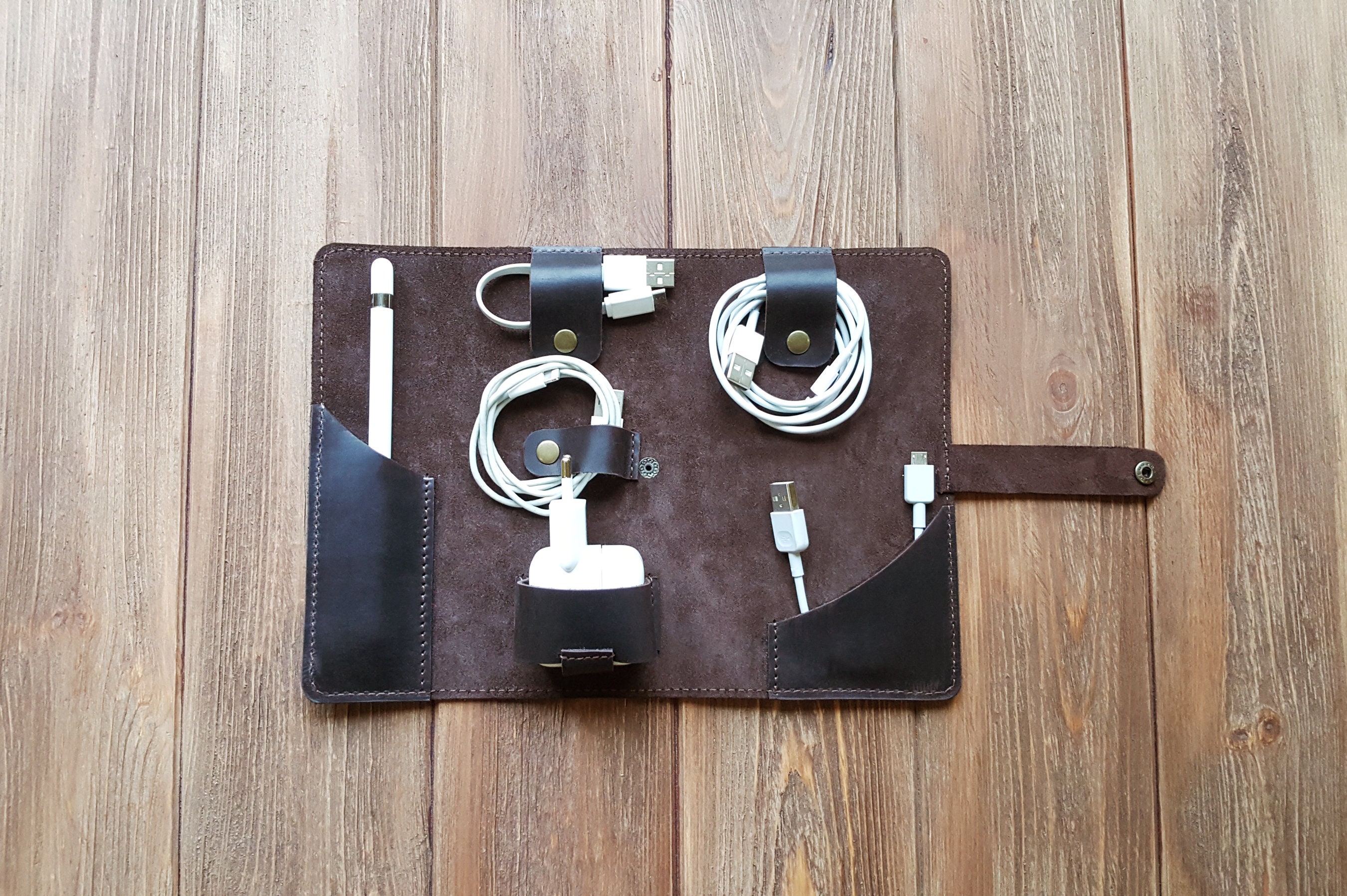 Leather Ipad Cord Wrap Personalized Ipad Charger Organizer - Etsy
