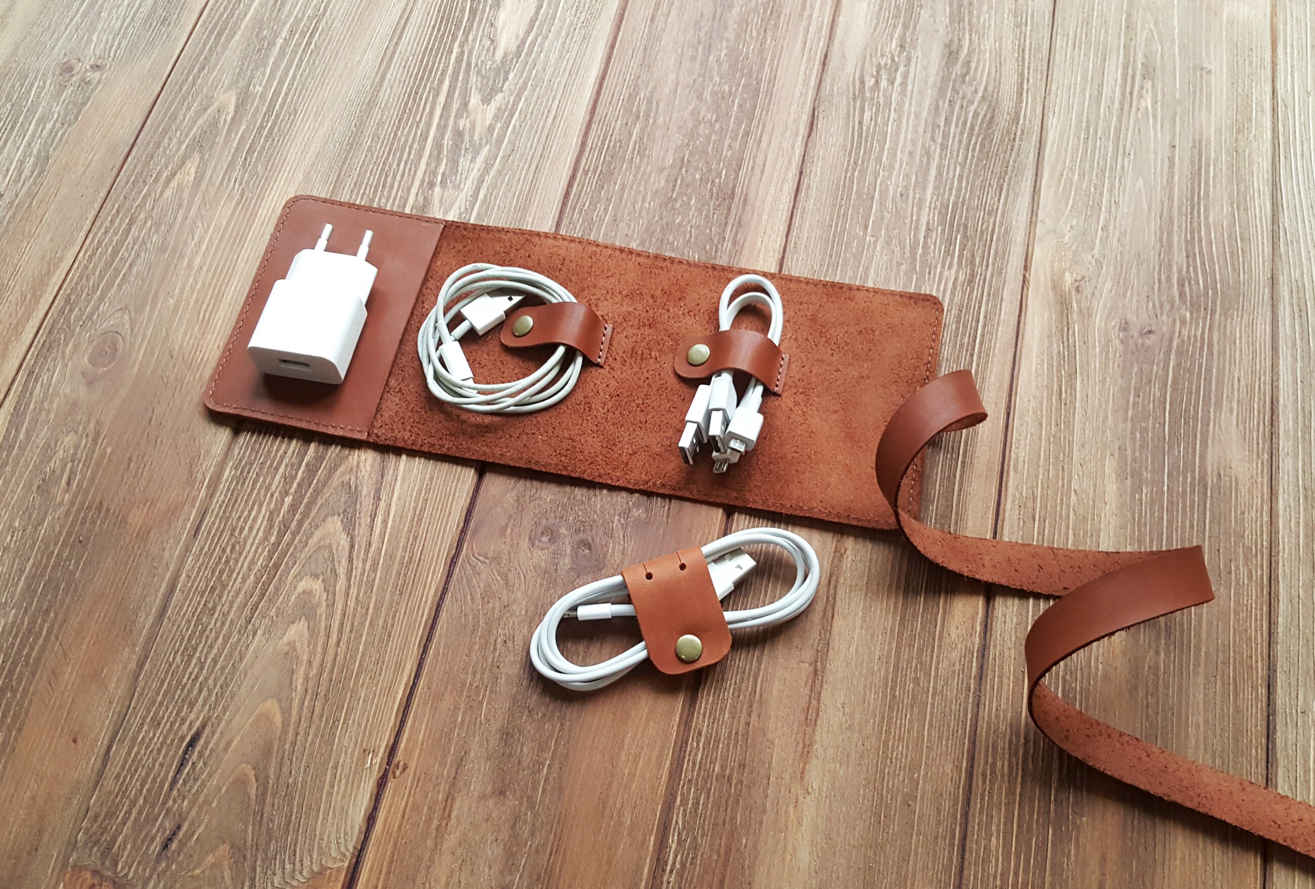 Leather Cable Organizer Leather Cord Organize Personalized Etsy