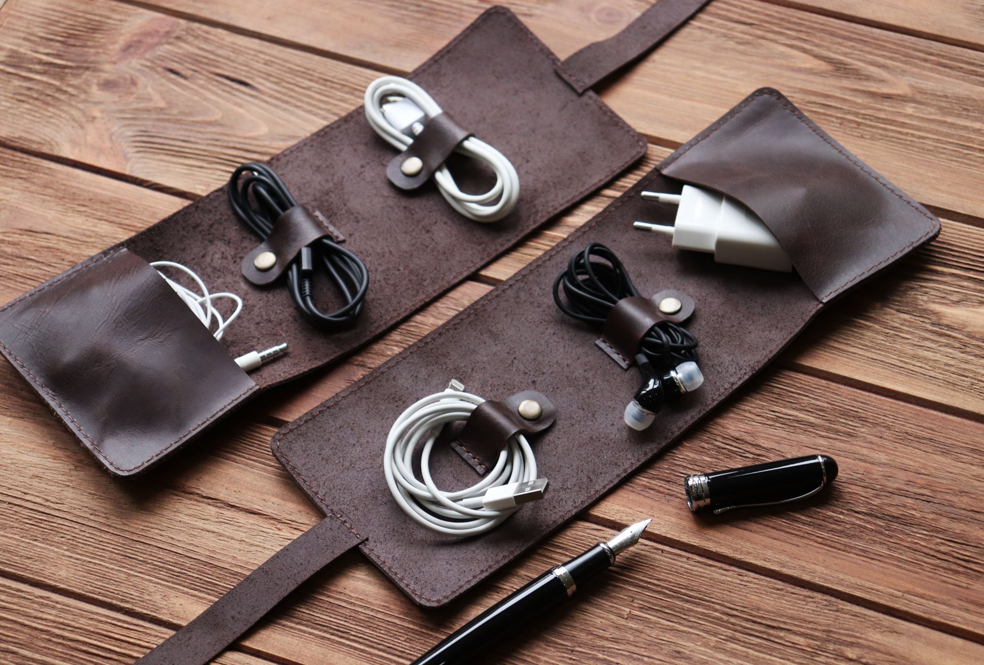 leather travel cable organizer