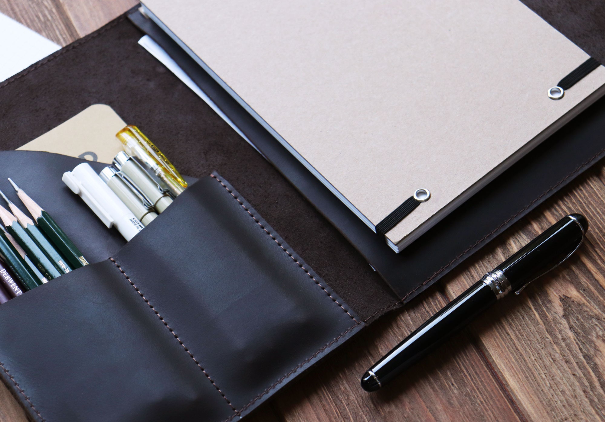 Leather Sketchbook Organizer Personalized Notebook Cover Etsy