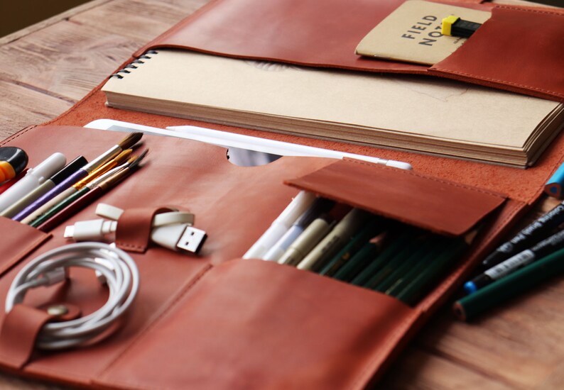 Leather Ipad Organizer Ipad Travel Case Personalized Notebook Etsy