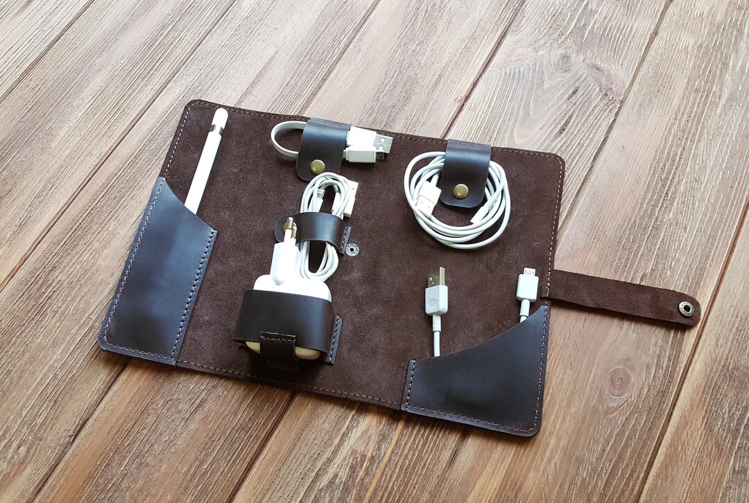 Leather iPad Cord Wrap Personalized iPad Charger Organizer - Etsy