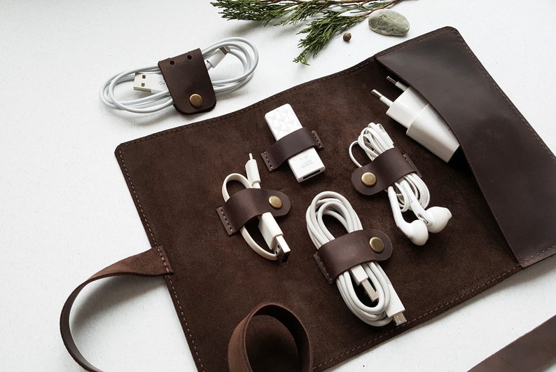 Leather Cord Organizer Personalized Cable Organizer Charger Etsy